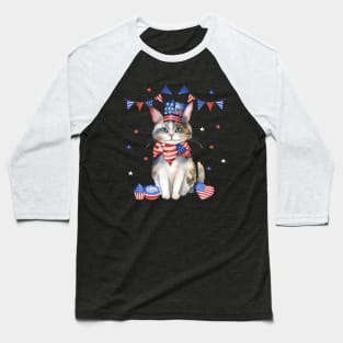 Funny Cat 4th of July Hat Patriotic Gift Men Womens Kids Baseball T-Shirt